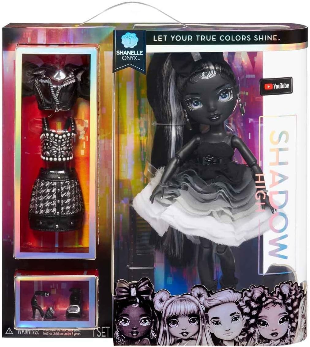 Greyscale Fashion Doll Two Outfits Black Hair Accessories Stand