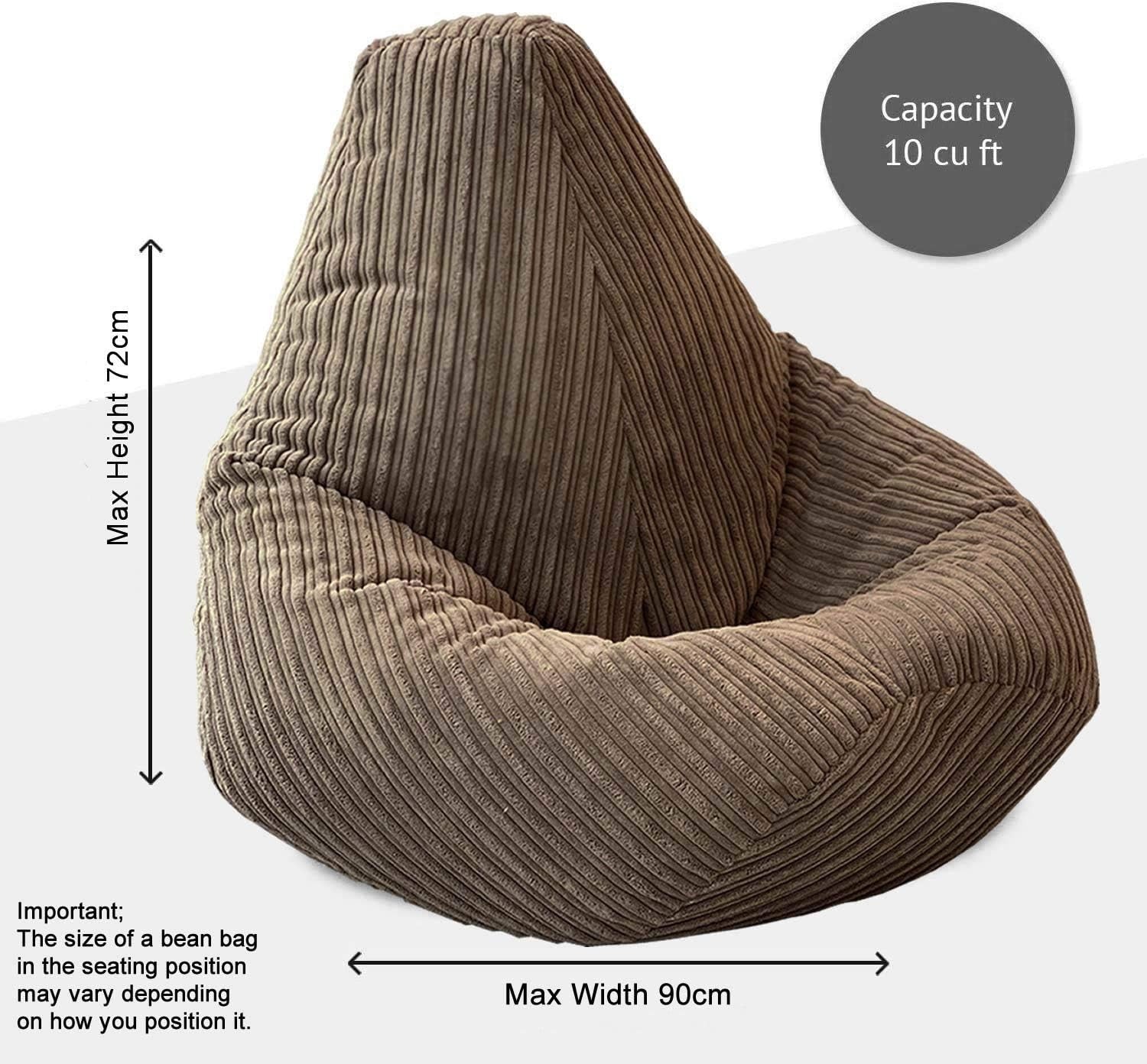 Jumbo Cord High Back Bean Bag Chair Adult Lounger Seat Recliner Brown