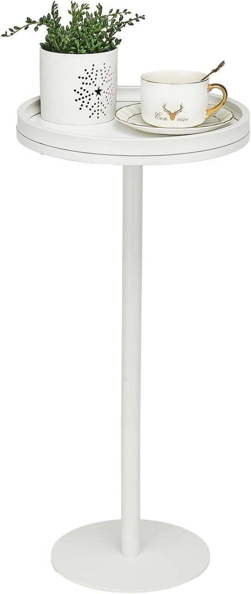 Small Round Coffee Table – 30x30x63cm Side Table for Living Room (White)
