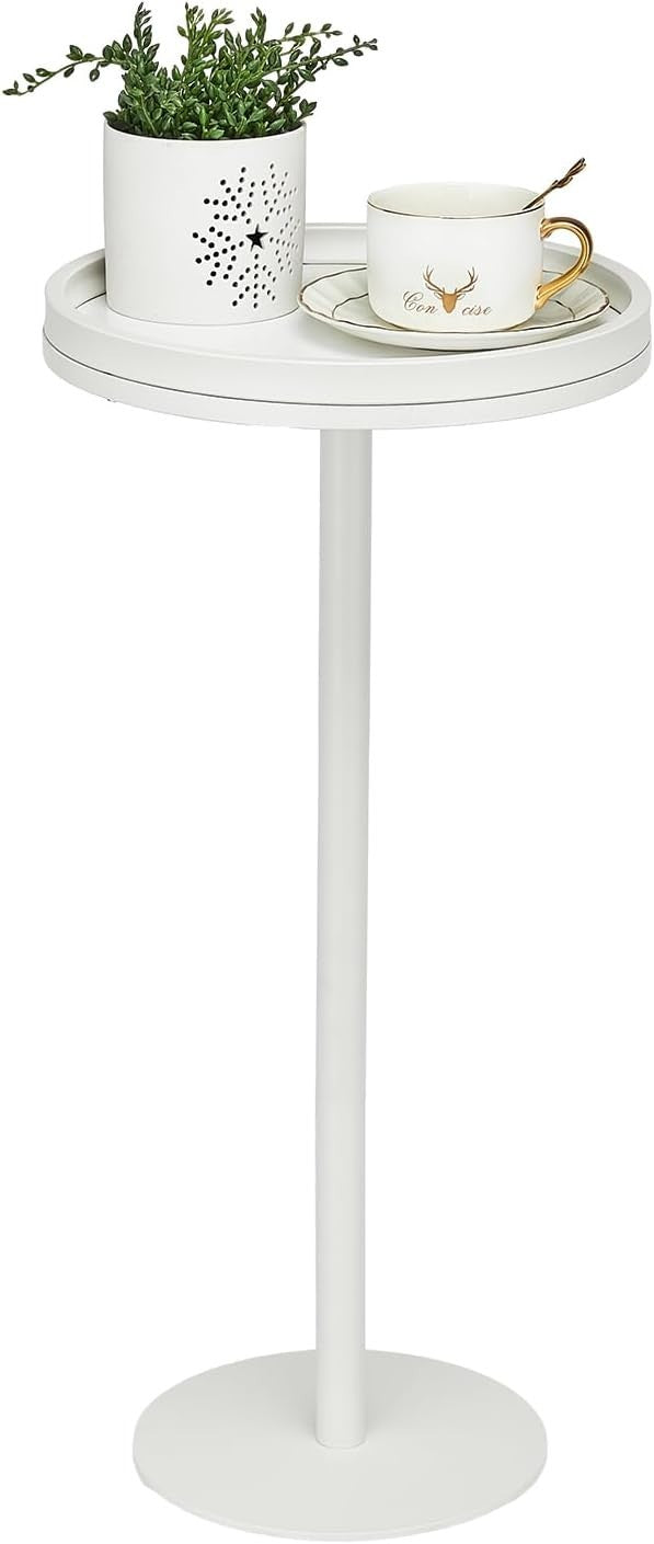 Small Round Coffee Table – 30x30x63cm Side Table for Living Room (White)