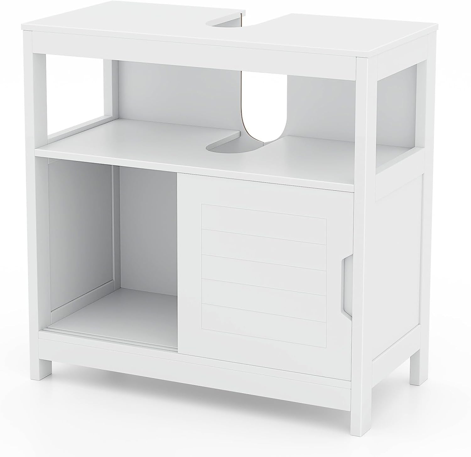 White Under Sink Bathroom Cabinet – Sliding Door Vanity Storage Unit 60x60cm