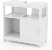 White Under Sink Bathroom Cabinet – Sliding Door Vanity Storage Unit 60x60cm