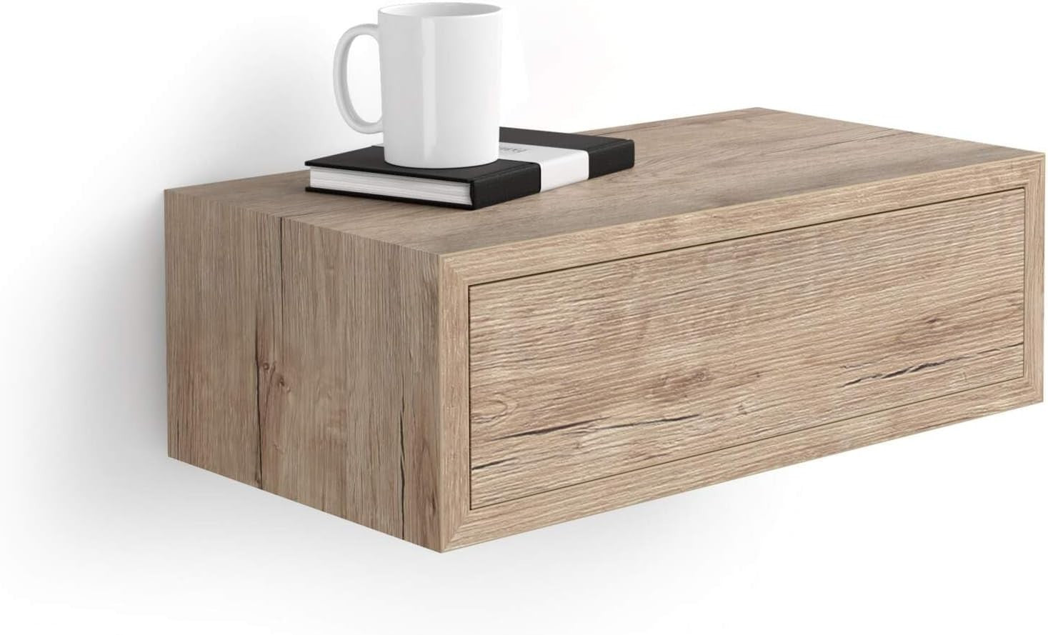 Floating Oak Wall Bedside Table with Drawer – Modern Space Saving Nightstand