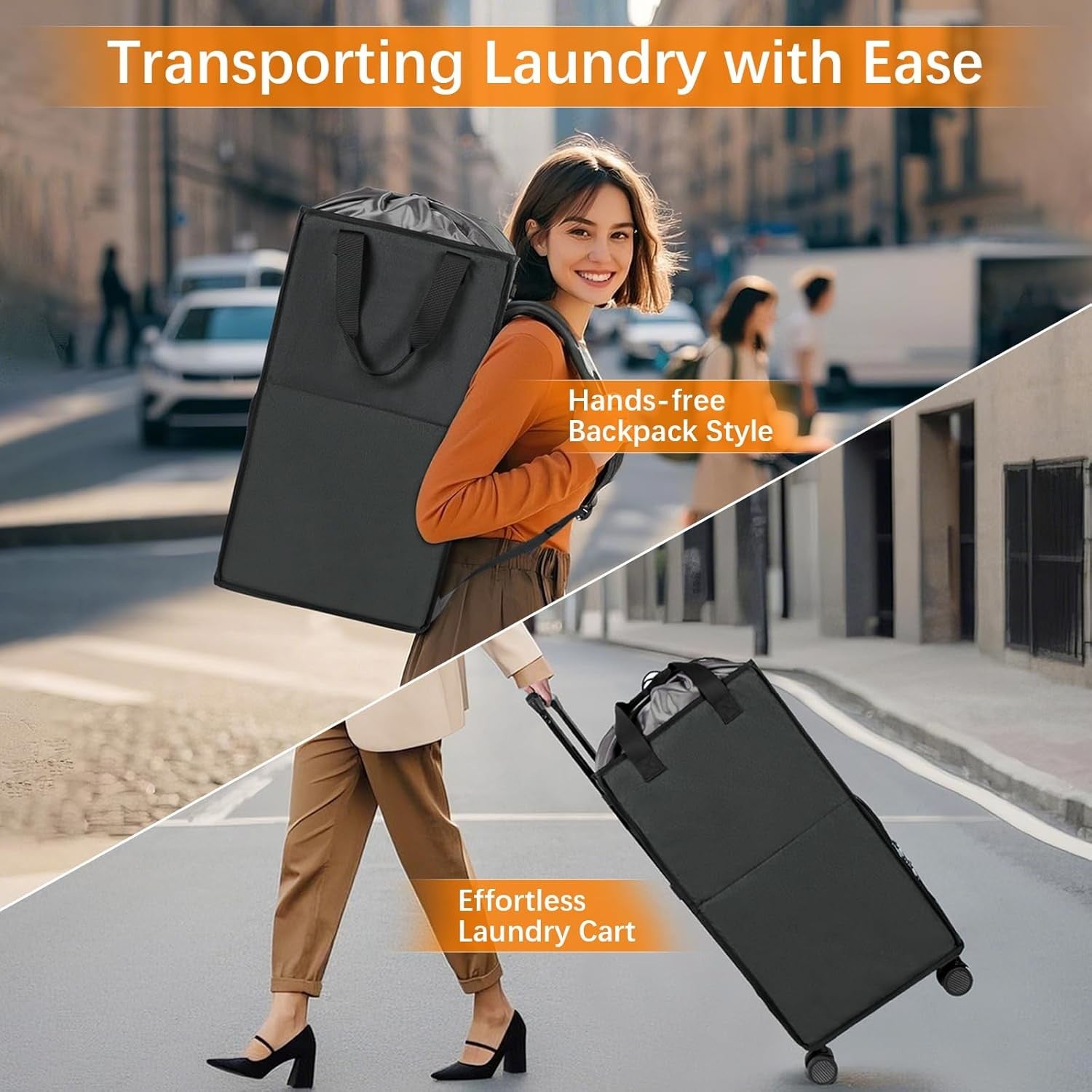 90L Rolling Laundry Basket with Wheels Large Collapsible Hamper Bag & Cart Grey