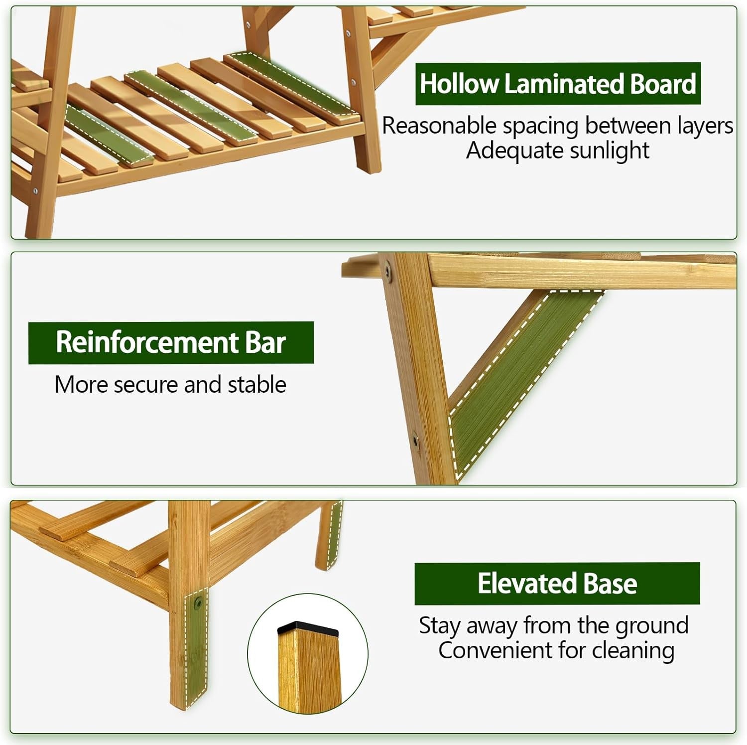 5 Tier Bamboo Plant Stand Indoor Corner Shelf Multi-Level Flower Rack
