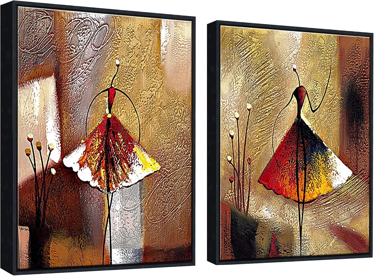 Wieco Art Ballet Dancers 2-Piece Black Framed Abstract Canvas Paintings