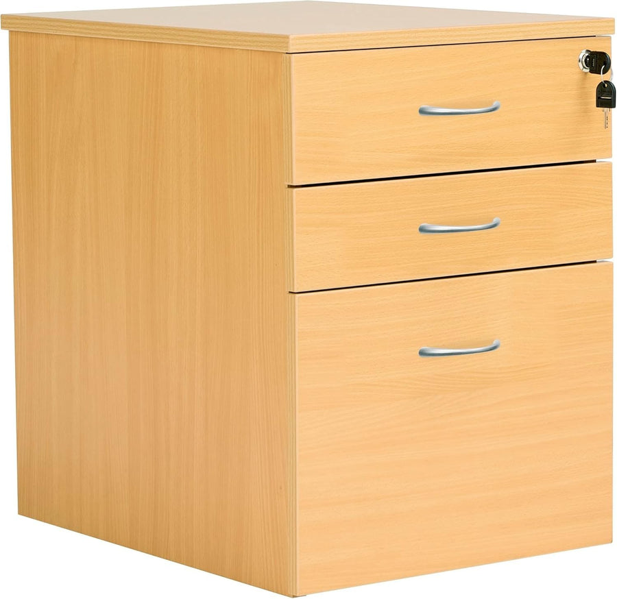 Oak Mobile Filing Cabinet 3 Drawer Lockable Under Desk A4