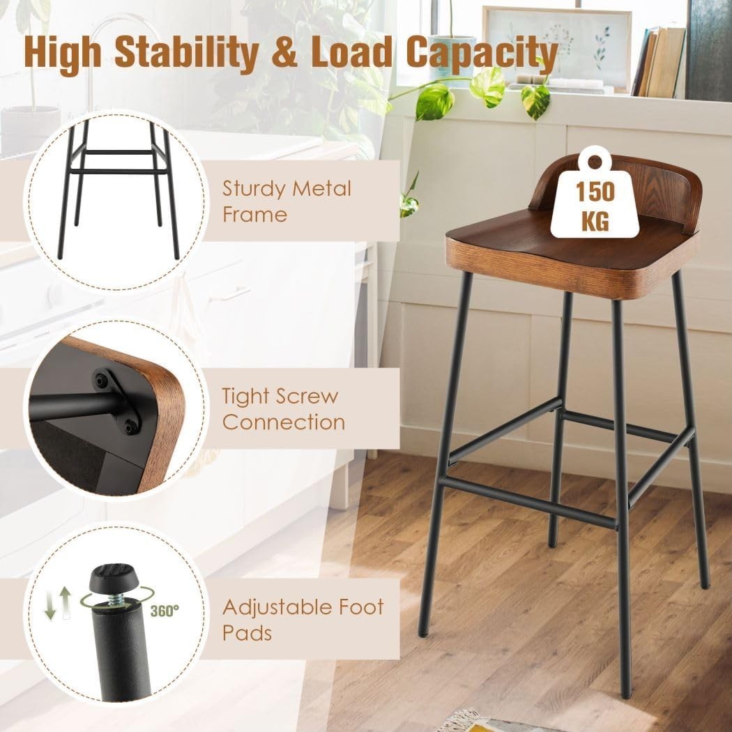 Walnut Bar Stools Set of 2 – Wooden Counter Chairs with Footrest