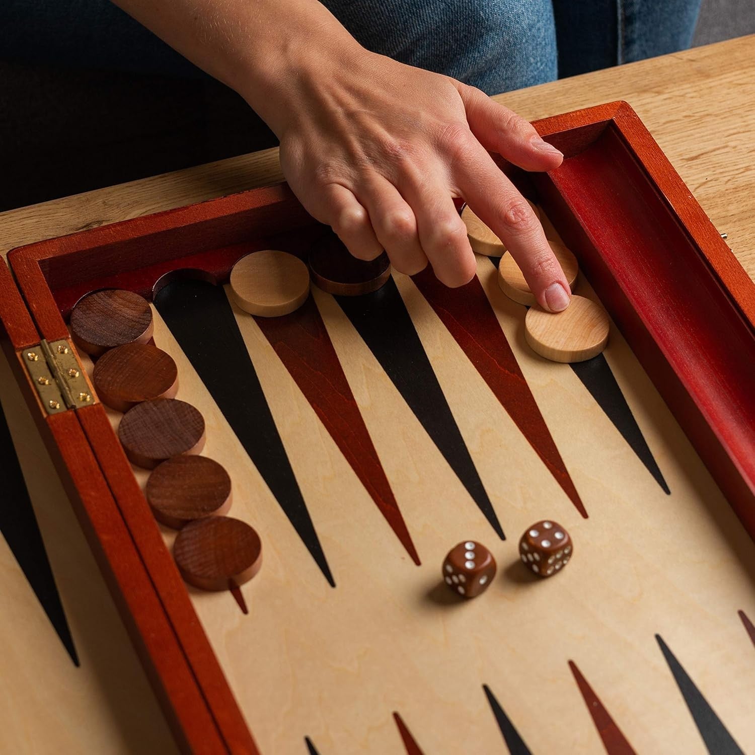 Large Wooden Backgammon Set 57x48cm Folding Board with Dice Cups Case
