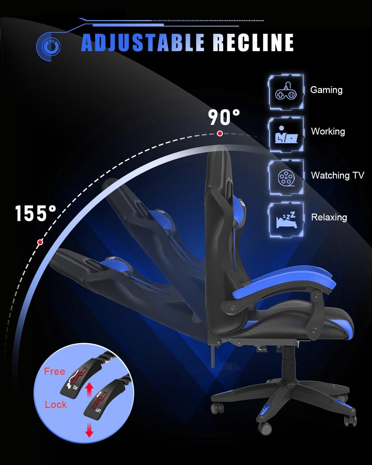 RGB Gaming Chair Recliner Leather w/ Lumbar