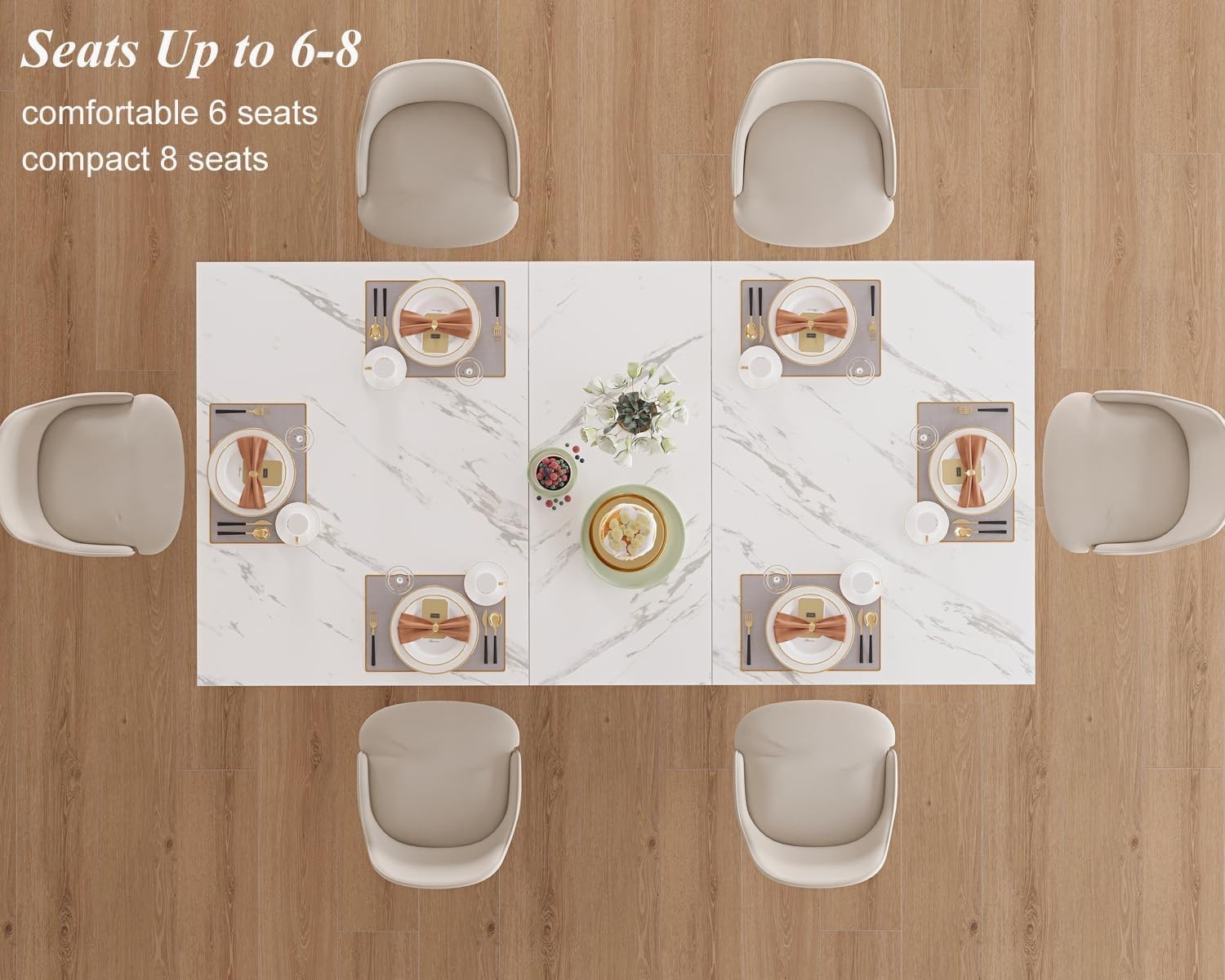 White Marble Effect Dining Table 160cm Modern 6 Seater Kitchen Table