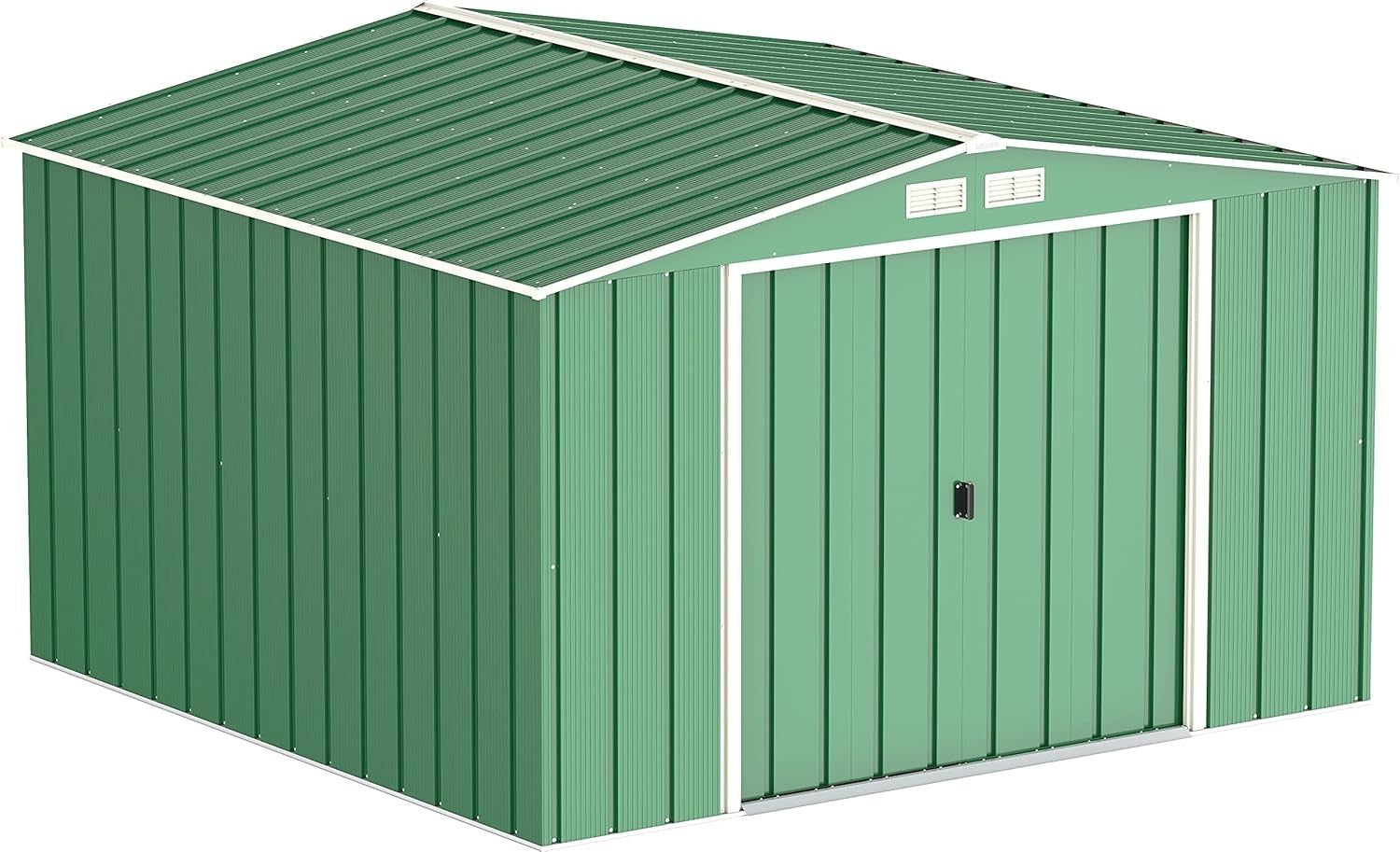 Extra Large Metal Garden Storage Shed 10x10ft Waterproof Outdoor Tool Shed Green