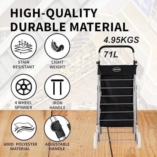 80L Foldable 4 Wheel Shopping Trolley Lightweight Durable Green