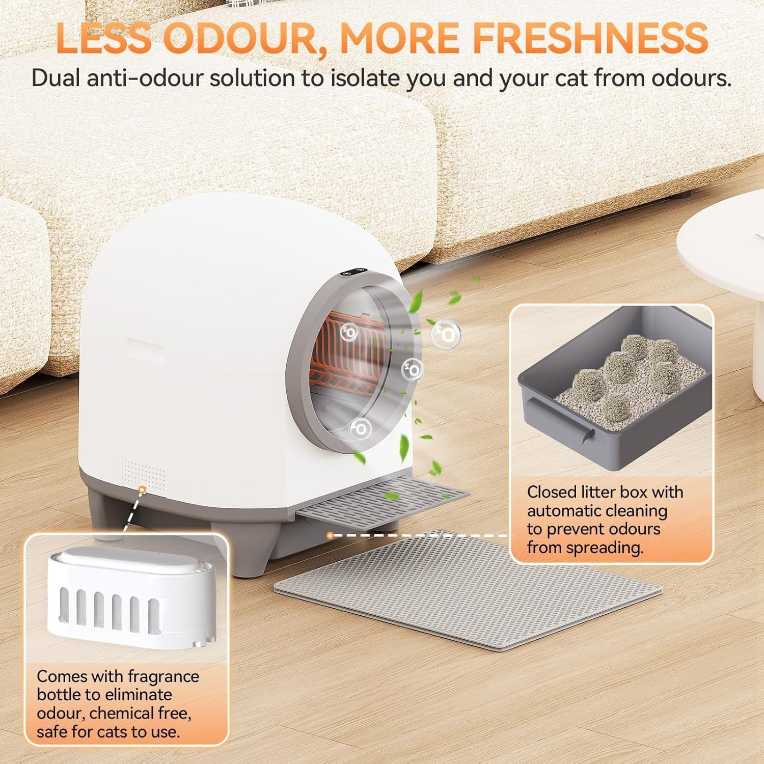 Self Cleaning Cat Litter Box 90L XXL APP Control Multi Cat Smart