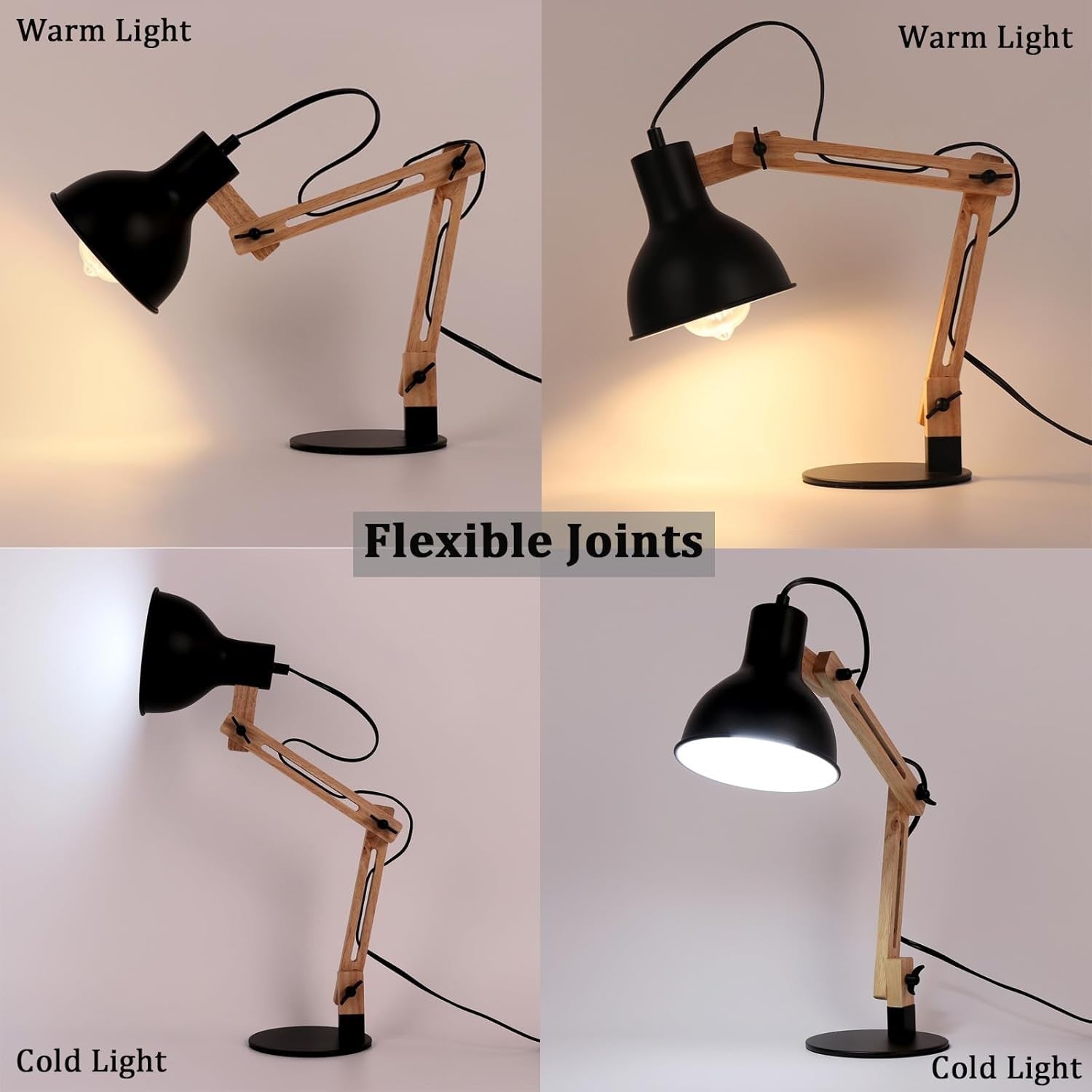Wooden Swing Arm Desk Lamp Adjustable Architect Task Light for Office