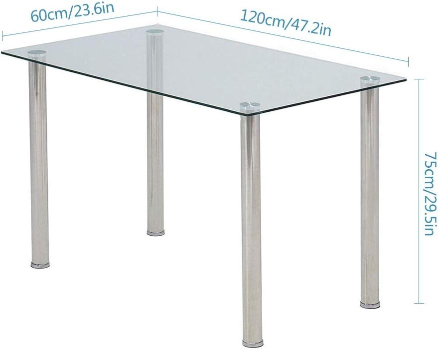 Clear Glass Dining Table 120x60cm Rectangular Tempered Steel Legs for 4-6
