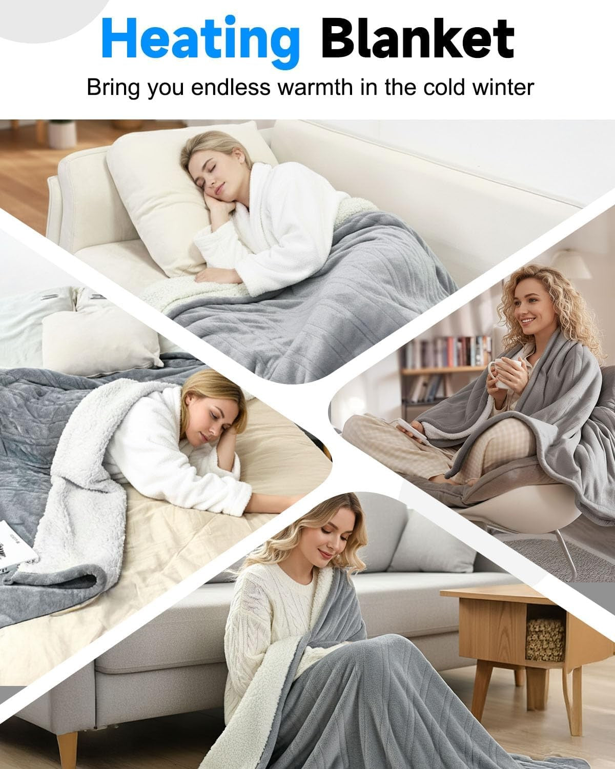 Electric Heated Throw Blanket 130x160cm 7 Heat LED Timer Washable Sofa Bed