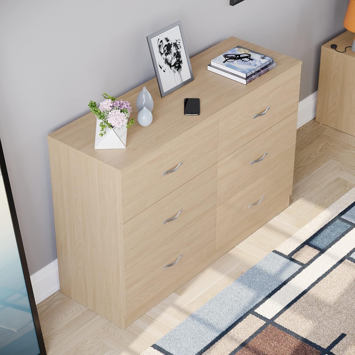Pine 6 Drawer Wide Chest Bedroom Storage Unit Sliding Drawers Flatpack