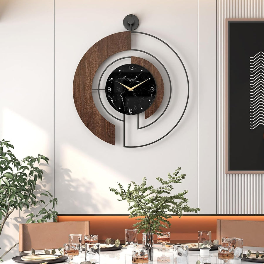 Silent Modern Walnut Wall Clock Marble Dial Large 70cm Round Home Decor