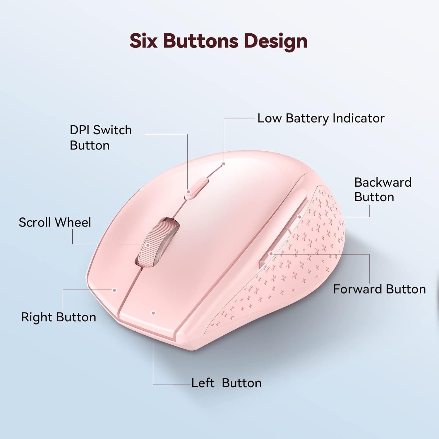Wireless Bluetooth Mouse 4800DPI Silent Ergonomic Long Battery Pink