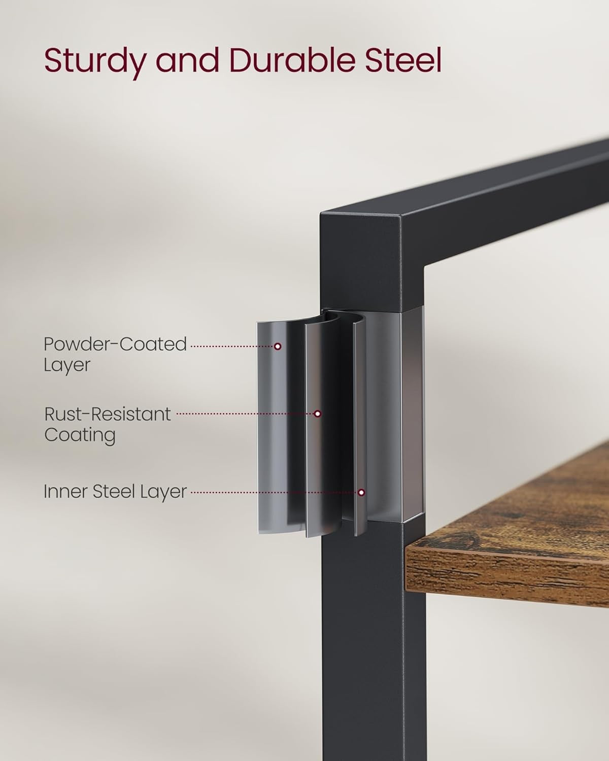3-Tier Industrial Bookshelf – Rustic Brown & Black Metal Storage Shelf Unit