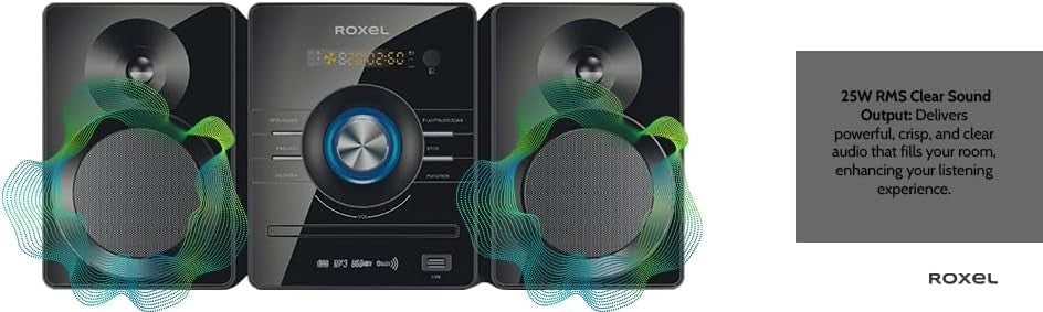 Compact Bluetooth Hi-Fi Stereo System CD USB FM Radio AUX Remote 25W