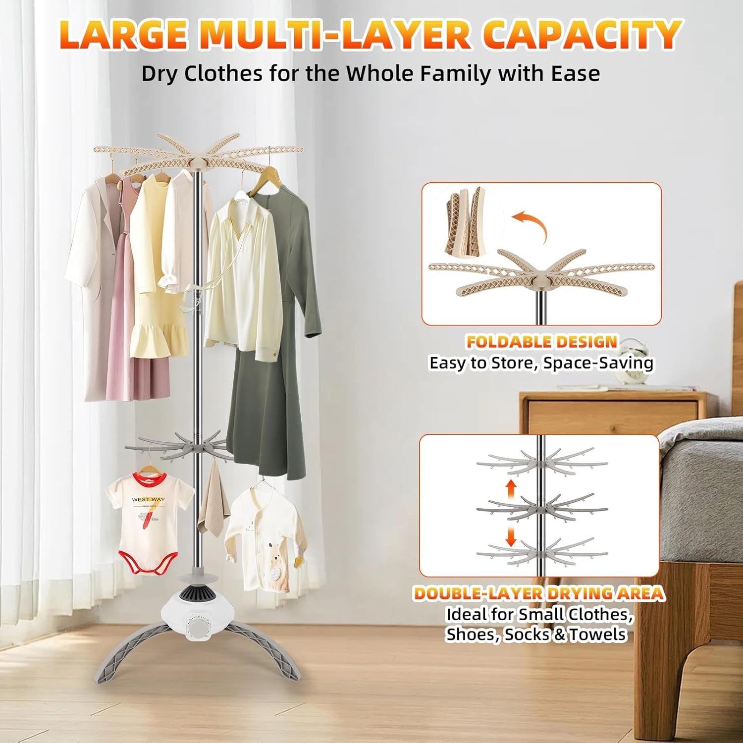 Portable Electric Clothes Dryer 900W Heated Drying Pod Compact Indoor