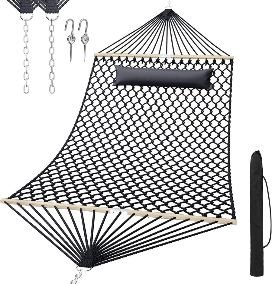 13FT Outdoor Cotton Rope Hammock | Heavy Duty Swing Bed w/ Chains 150kg