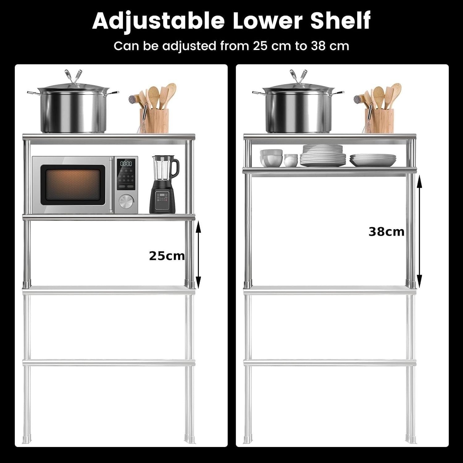 Stainless Steel Overshelf 92x30x85cm 2-Tier Adjustable Prep Table Heavy Duty