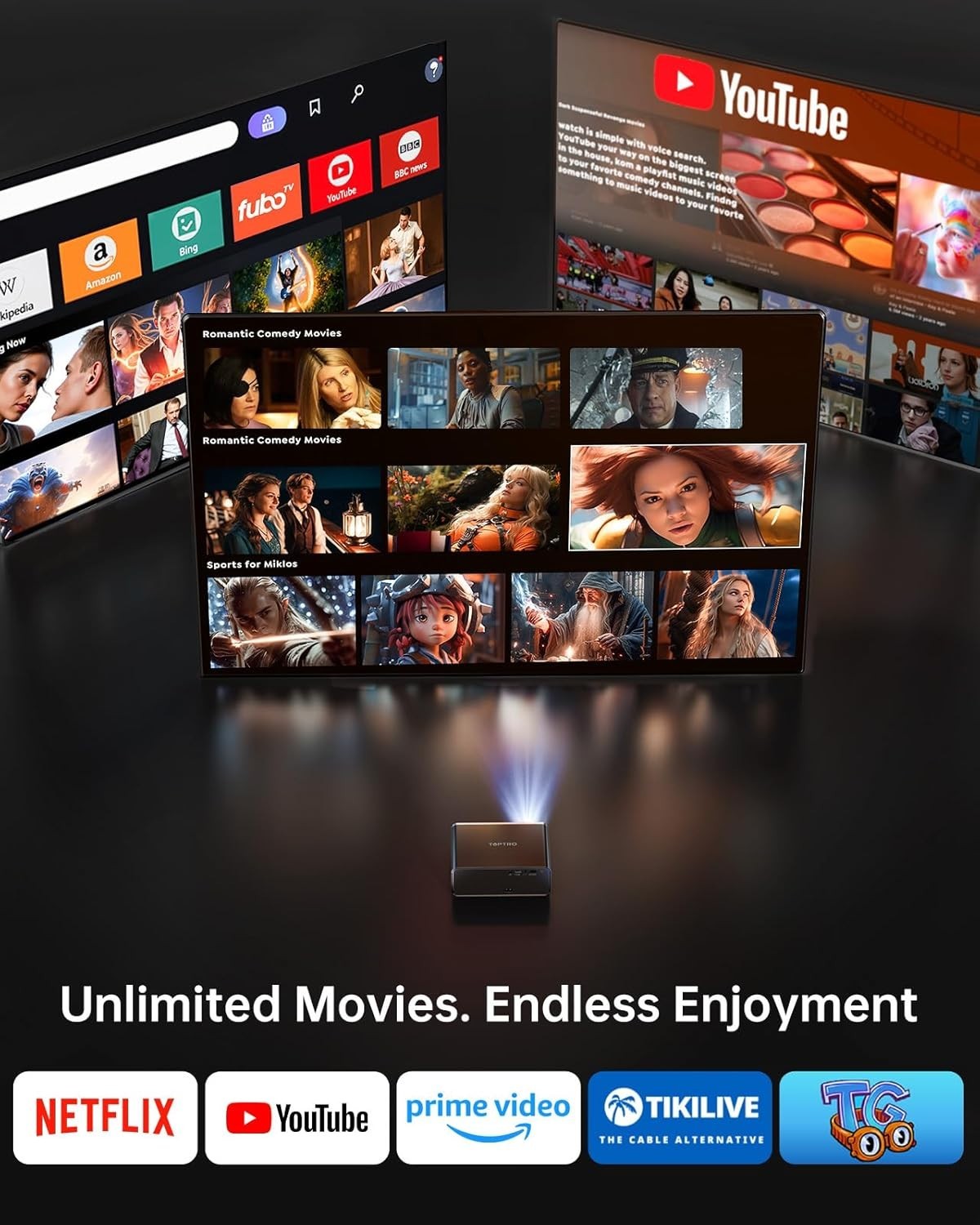 1000 ANSI Smart Projector 1080P 4K WiFi 6 Bluetooth Dolby Netflix