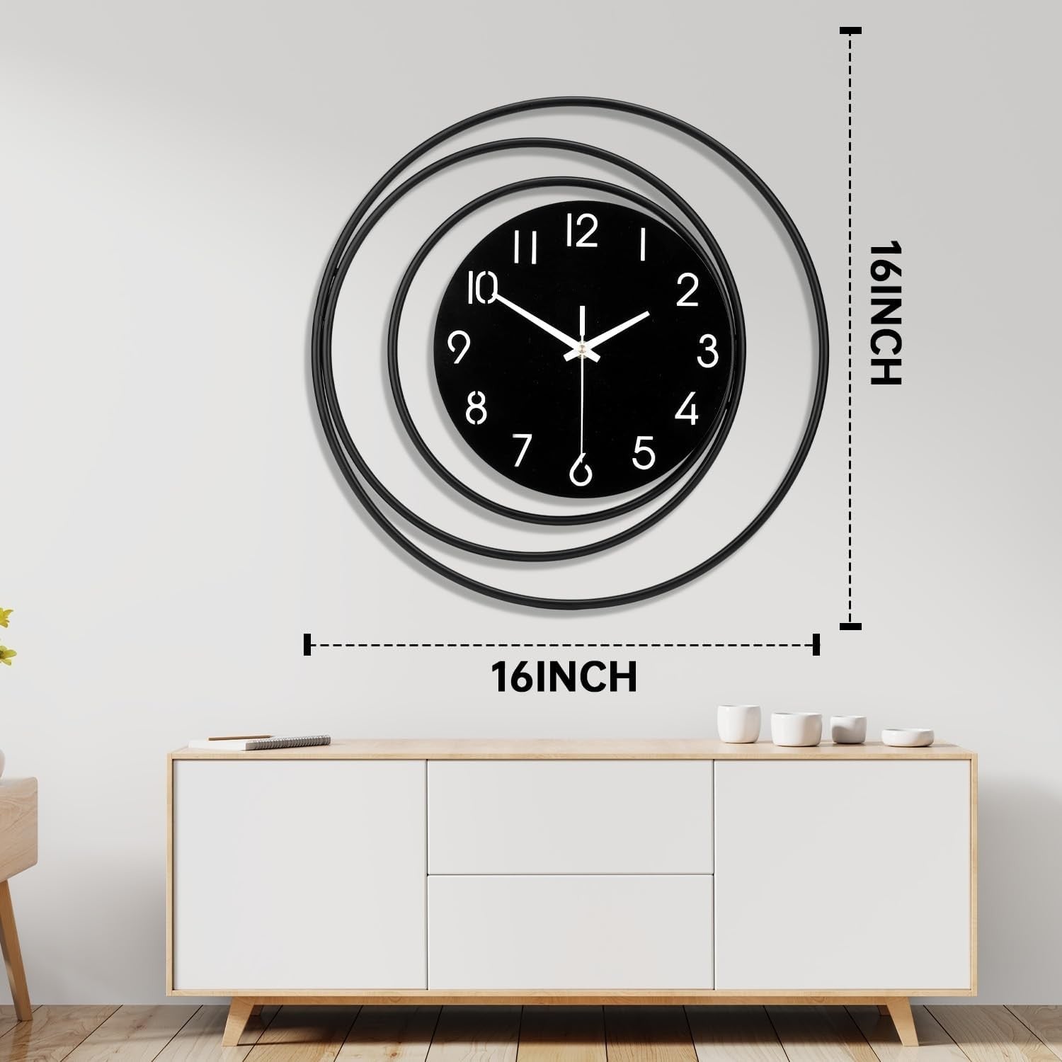 Black Modern Wall Clock 40cm Silent Quartz Large Decorative Home Kitchen