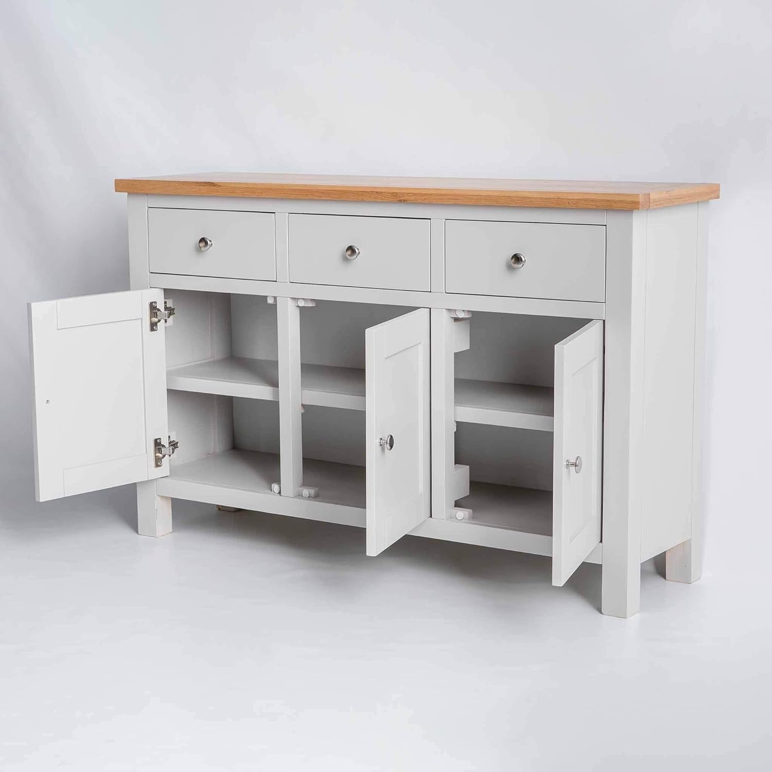 Large Grey Sideboard Oak Top 3 Drawer 3 Door Cabinet Hallway Storage