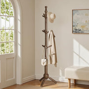 Adjustable Solid Wood Coat Rack 3 Height 9 Hooks Freestanding Hall Stand