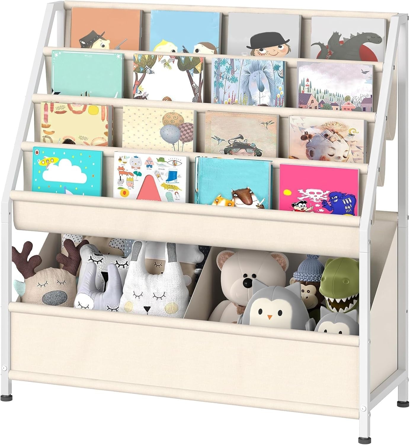 4-Tier Kids Bookshelf Toddler Bookcase Large Capacity Toy Storage Shelf