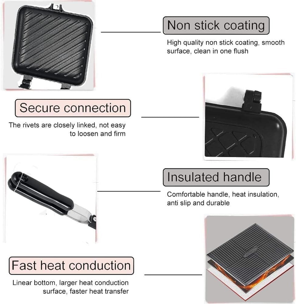 Camping Toastie Maker Non Stick Double-Side Stovetop Sandwich Frying Pan