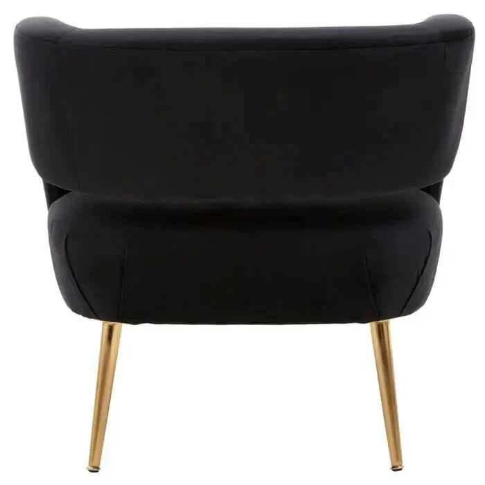 Black Velvet Accent Chair Gold Legs Modern Cut-Out Armchair Lounge Seat