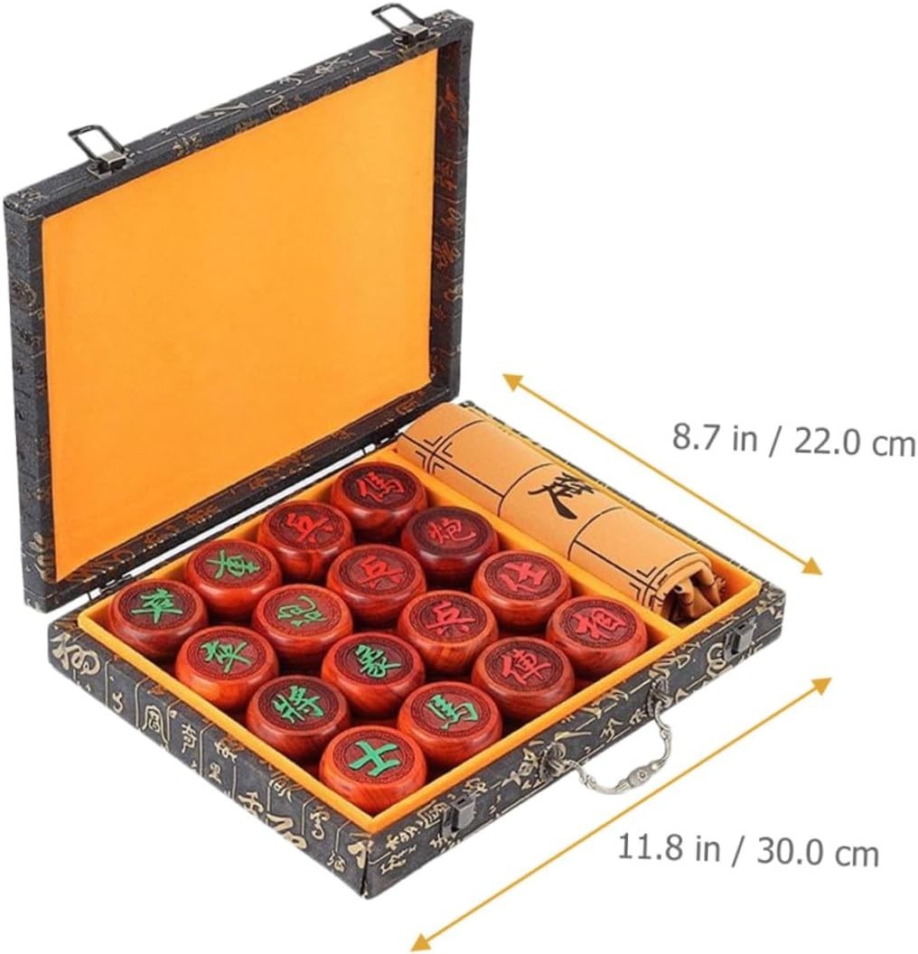 Rosewood Style Xiangqi Travel Chess Set Wooden Board With Storage