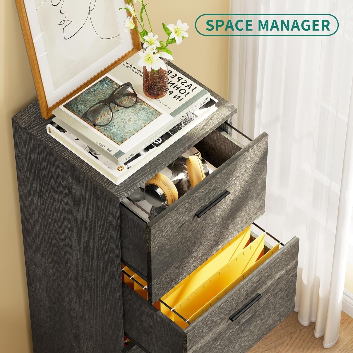 Grey Vertical Filing Cabinet 4 Drawer Lockable 131cm A4 Storage
