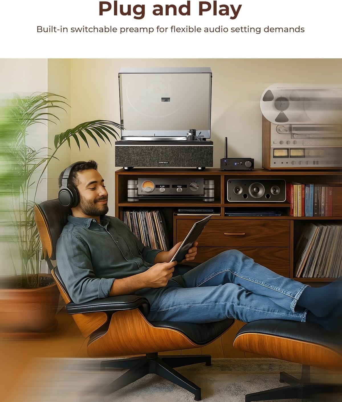Vinyl Record Player | All-in-One Turntable with Speakers | Hi-Fi 4-Speaker Sound