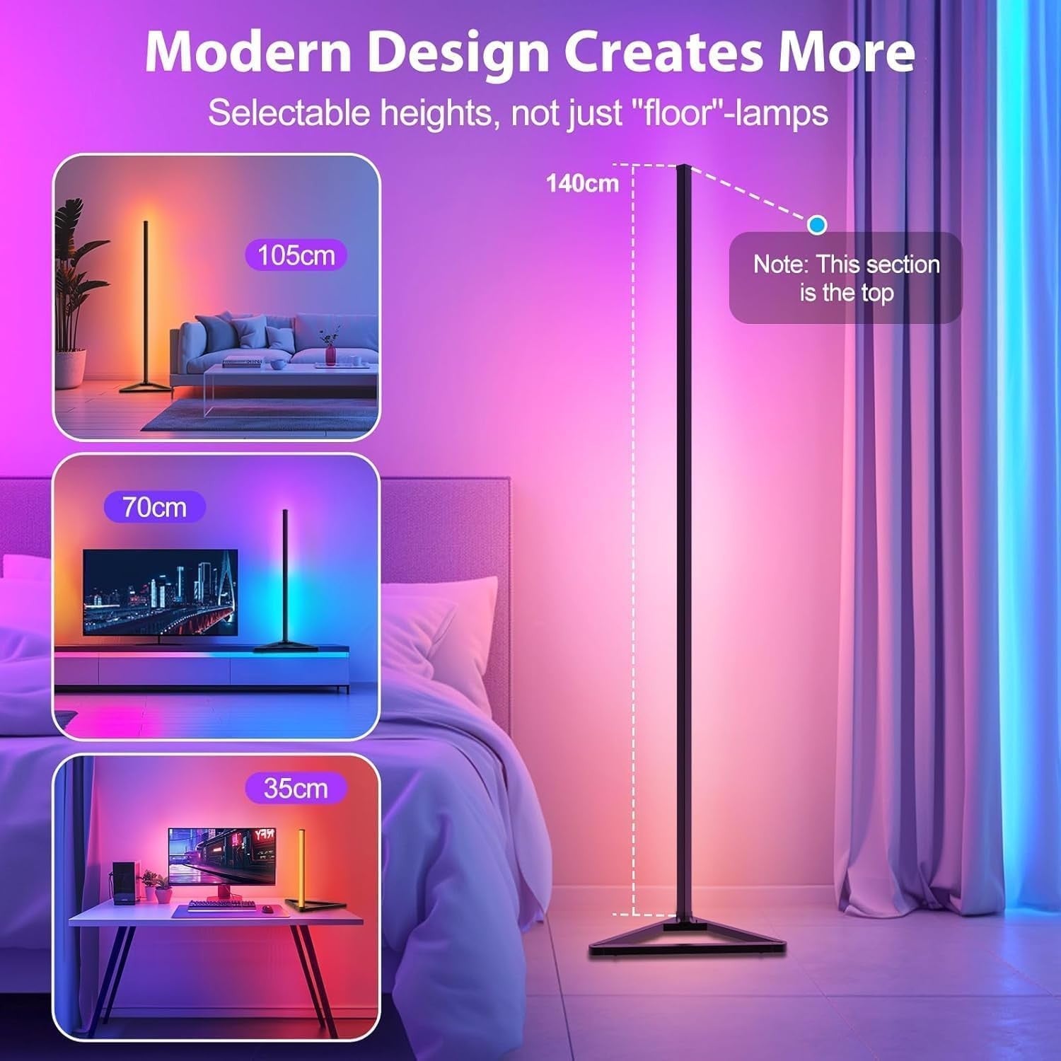 Smart RGBIC LED Floor Lamp Music Sync App Remote 16M Colours Corner Light