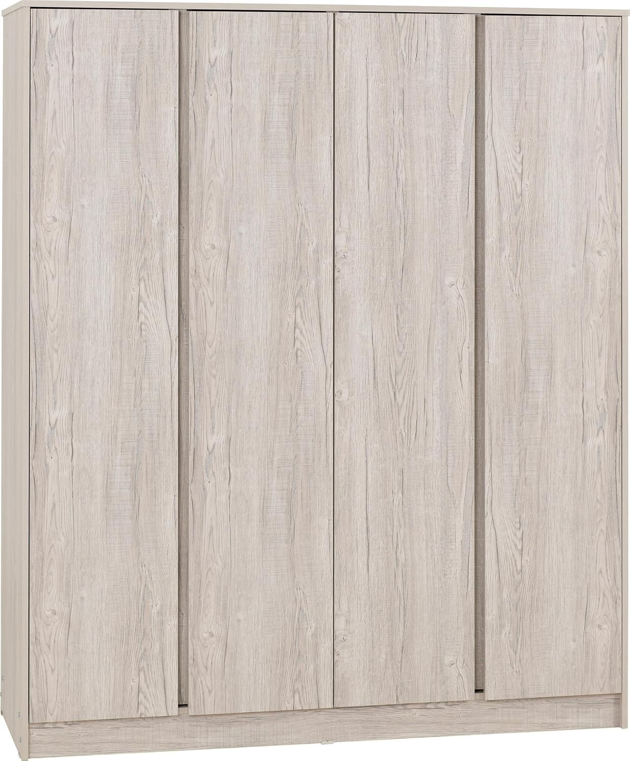 4 Door Urban Snow Wardrobe - Lockable, Spacious Clothes Storage, Classic Wood
