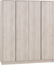 4 Door Urban Snow Wardrobe - Lockable, Spacious Clothes Storage, Classic Wood