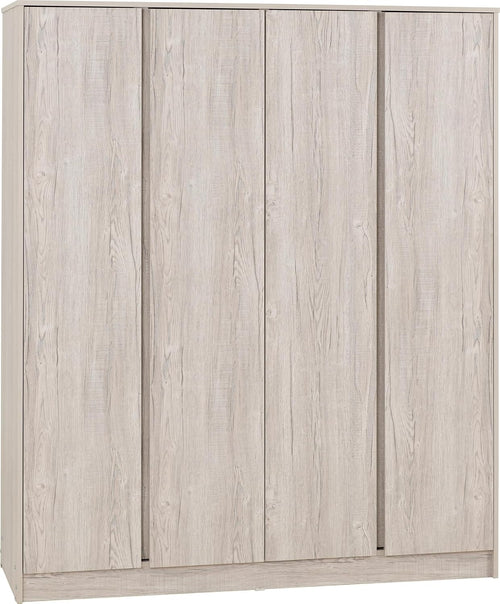 4 Door Urban Snow Wardrobe - Lockable, Spacious Clothes Storage, Classic Wood