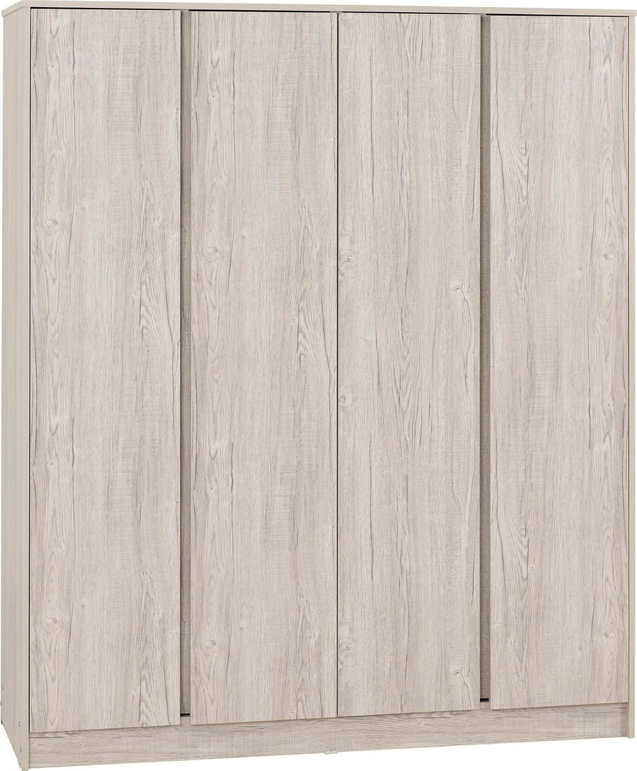 4 Door Urban Snow Wardrobe - Lockable, Spacious Clothes Storage, Classic Wood