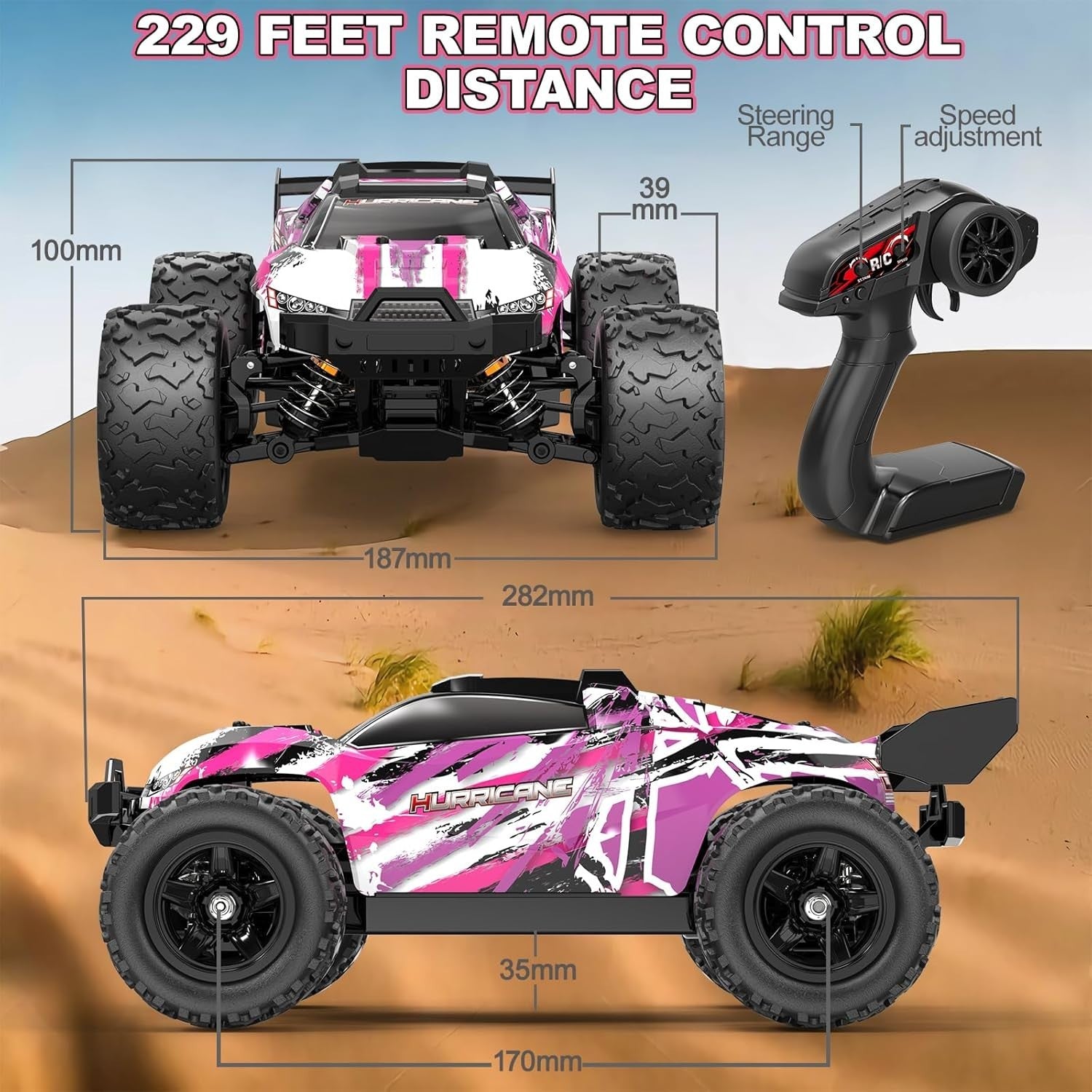 1:18 Pink RC Car for Girls 40KM/H 4WD Off-Road Truck Dual Battery Toy
