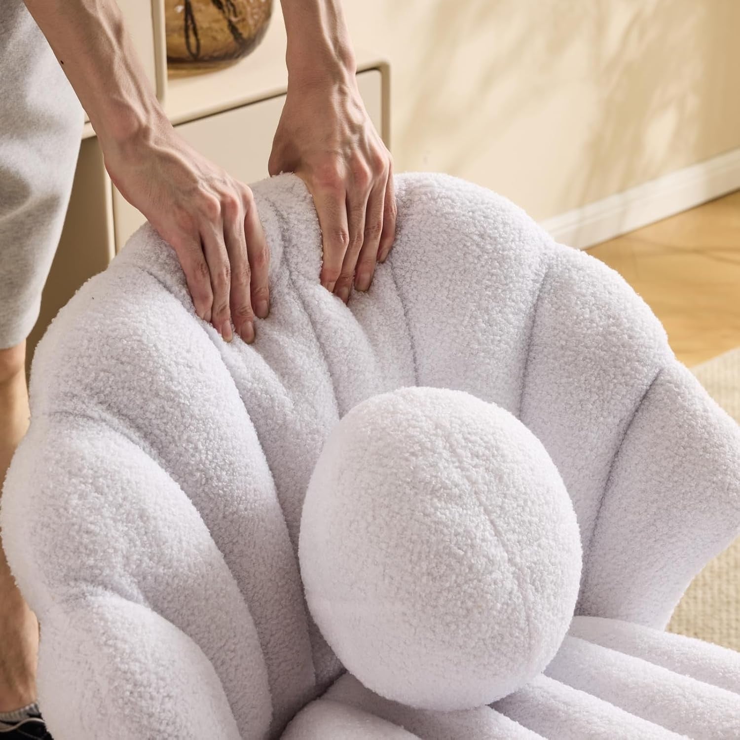 Pearl White Teddy Accent Chair Gold Legs Vanity Dressing Table