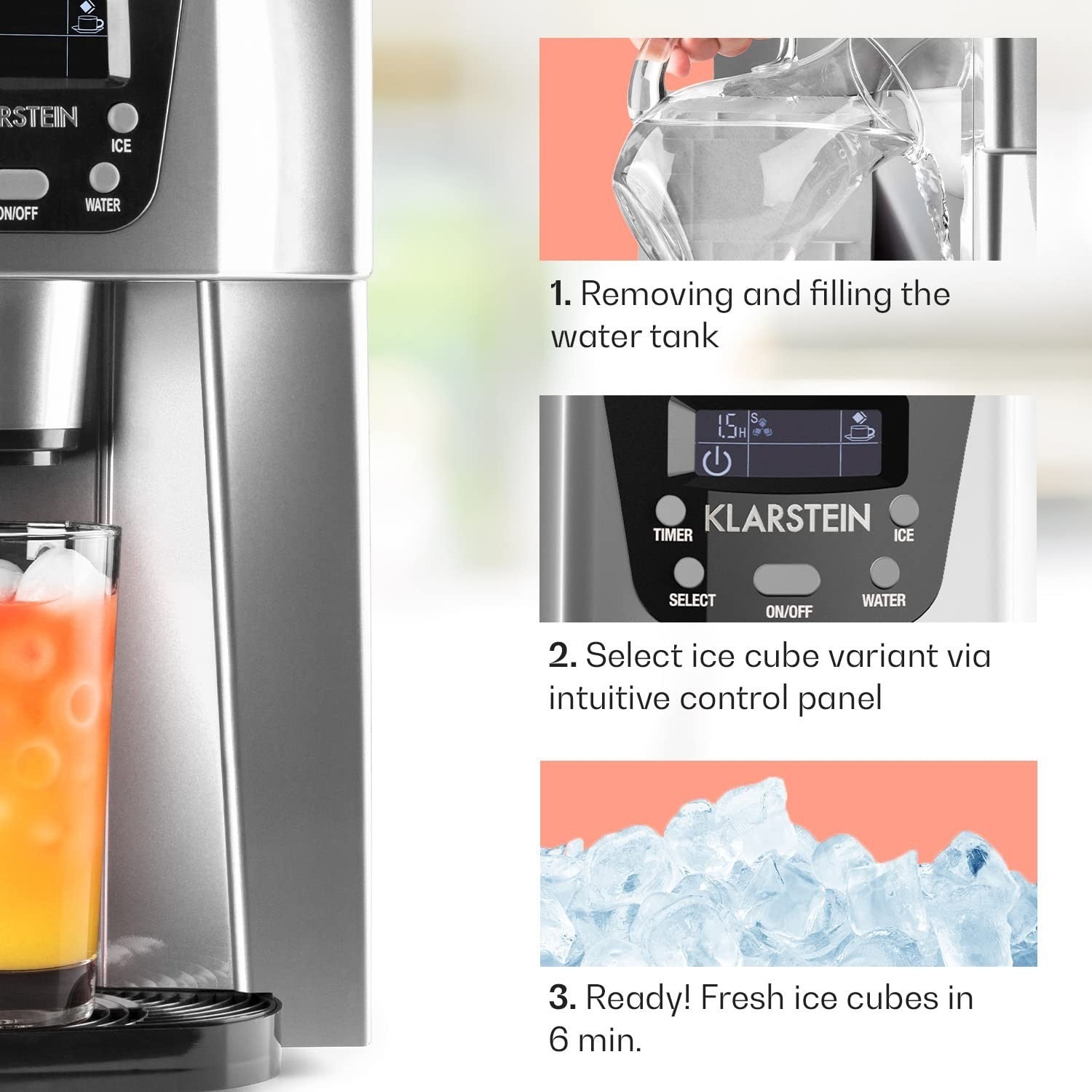 Countertop Ice Maker Bullet Cubes Fast 12kg/24h Cold Water Dispenser