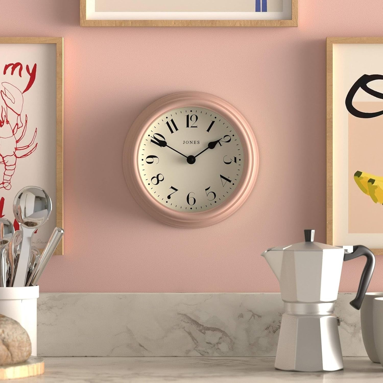 23cm Pink Wall Clock Modern Retro Design | Quiet Quartz Kitchen Bedroom Office