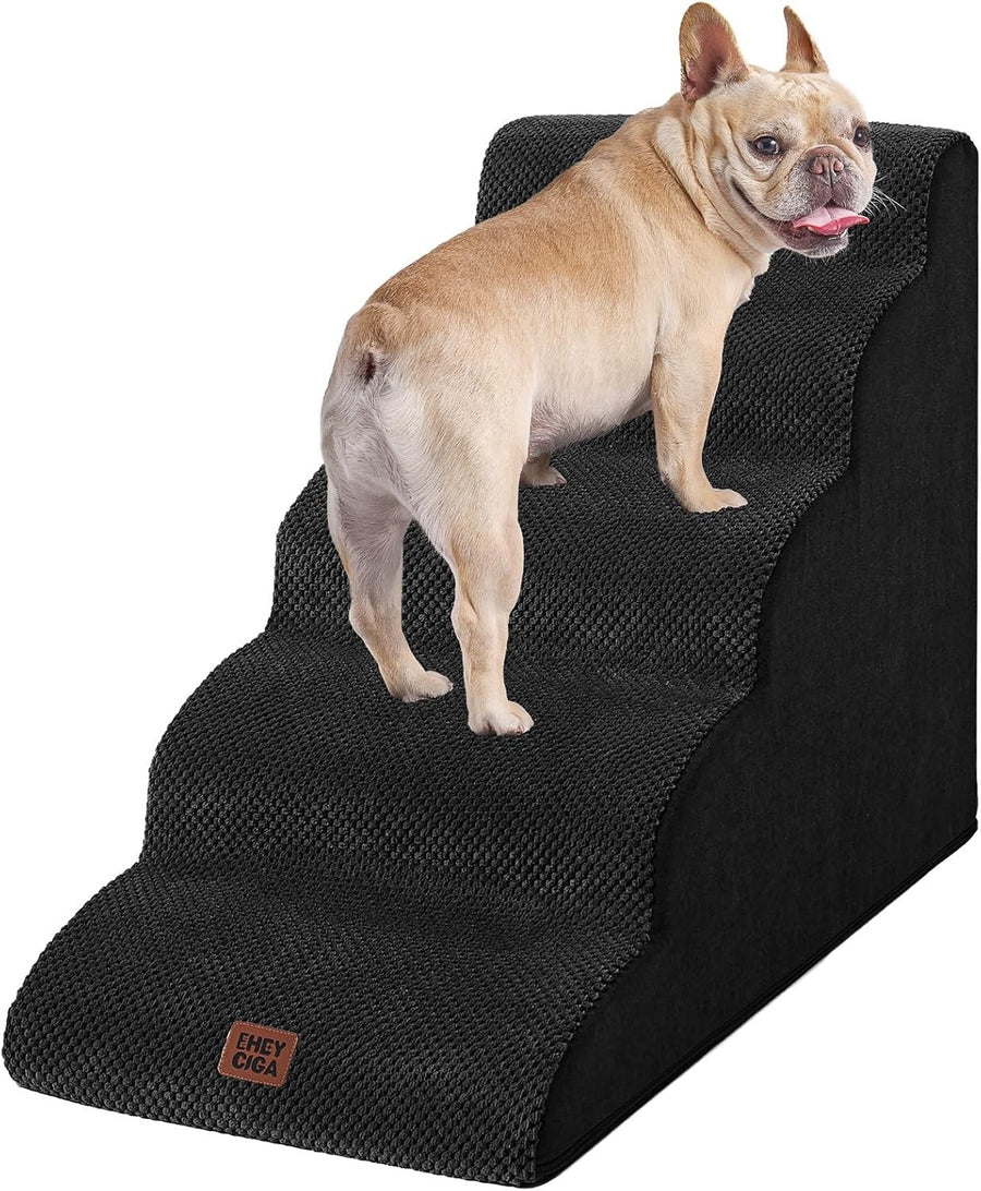 5 Step Dog Stairs for High Bed Non Slip Foam Pet Steps Washable Black