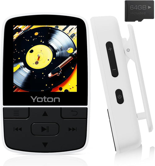 64GB Bluetooth 5.2 MP3 Player with Sports Clip & Headphones – White